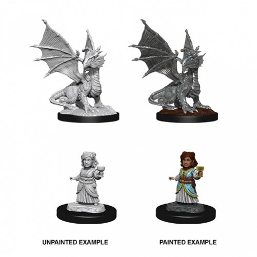 Silver Dragon Wyrmling & Female Halfling Dragon Friend - D&D Nolzur's Marvelous Miniatures - W13