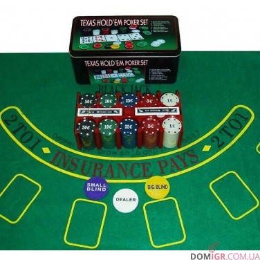 Покерний набір на 200 фішок - жерстяна коробка (фішки з номіналом)
