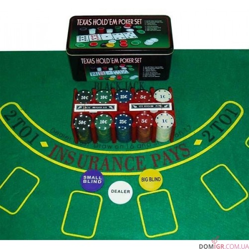 Покерний набір на 200 фішок - жерстяна коробка (фішки з номіналом)