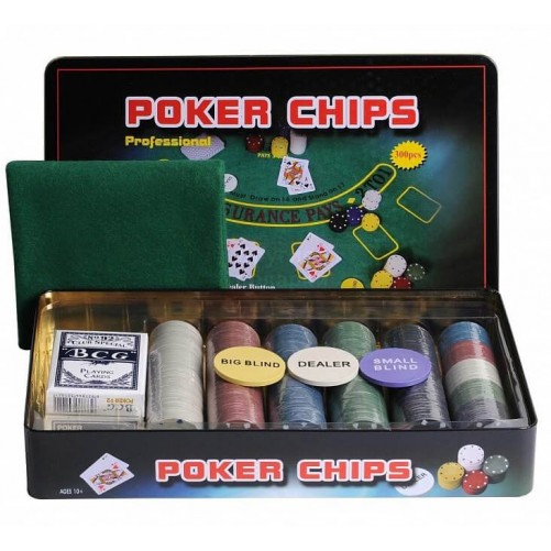 Покерный набор на 300 фишек - жестяная коробка