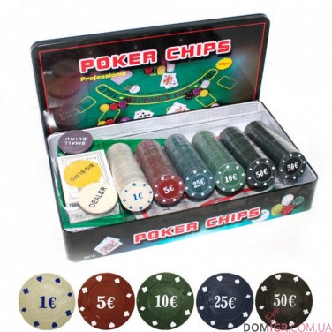 Покерный набор на 300 фишек - жестяная коробка