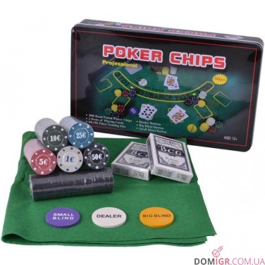 Покерный набор на 300 фишек - жестяная коробка