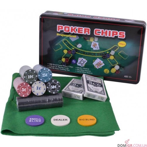 Покерный набор на 300 фишек - жестяная коробка