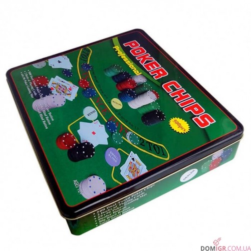 Покерний набір на 500 фішок - жерстяна коробка (фішки без номіналу)