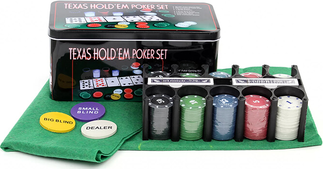 Покерний набір на 200 фішок в жерстяній коробці